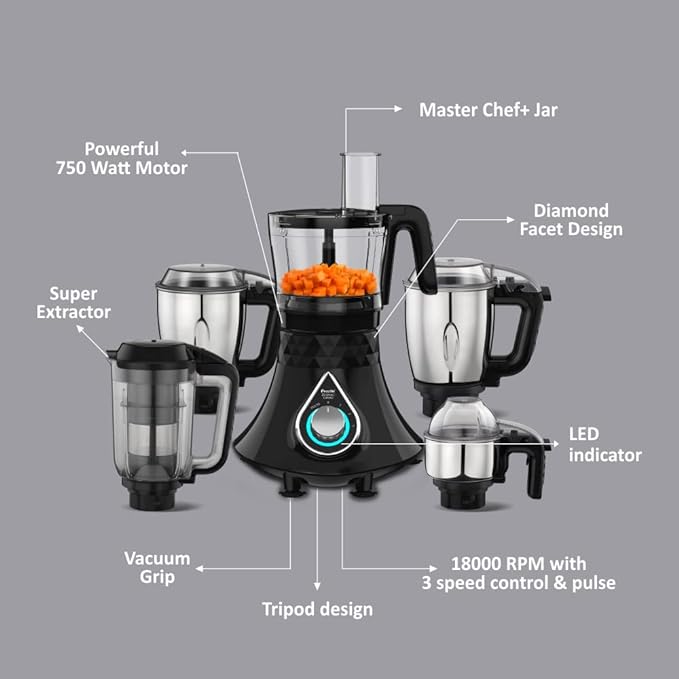 Preethi Mixer Grinder 750w watts ZODIAC COSMO 5 Jar MG236 Black