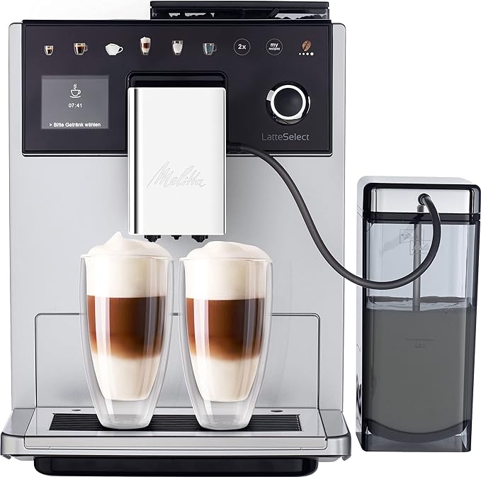 Melitta Latte Select Fully Automatic Coffee Machine with Grinder, Silver