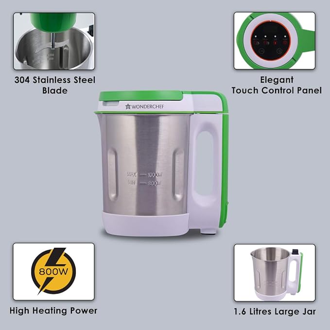 Soup Maker 1L, 800W Green and Silver Easy to use,