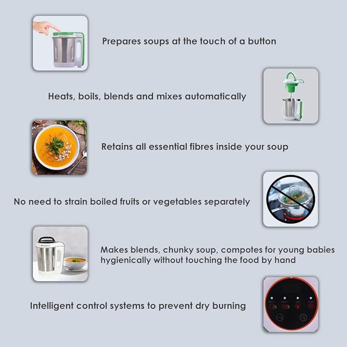 Soup Maker 1L, 800W Green and Silver Easy to use,