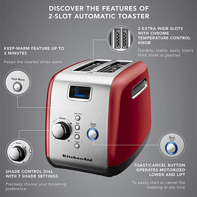 KitchenAid 2-Slice Empire Red Long Slot Toaster with High-Lift
