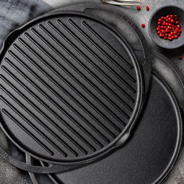 Meyer Pre-Seasoned Cast Iron Grillpan + Dosa Tawa