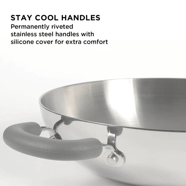 Meyer Trivantage Stainless Steel Triply Cookware Kadai/Wok With Lid, 26cm/24cm