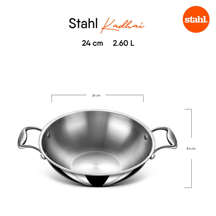 Stahl Steel Kadhai - Triply Artisan Series + Lid