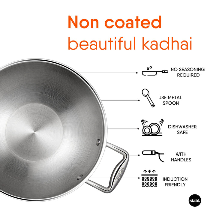 Stahl Steel Kadhai - Triply Artisan Series + Lid